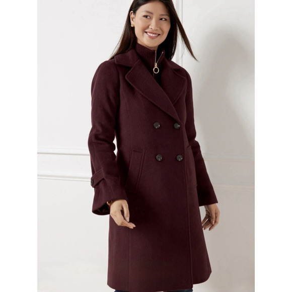 Talbots Double Breasted Wool Blend Pea Coat Plus Size 3XL Burgundy Wine Academia - Picture 16 of 16